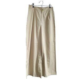 Prettylittlething Stone Poplin Pinstripe Tailored Wide Leg Trousers Pants Sz12
